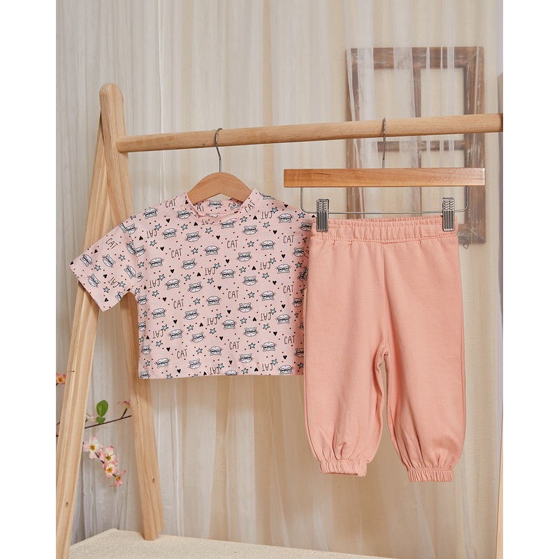 Infant Girls Pink Cat Print Set (2 Piece)
