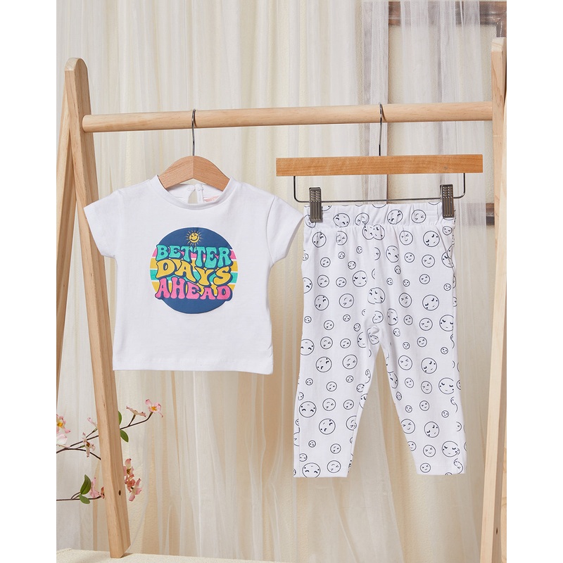 Infant Girls White Print Pyjama Set (2 Piece)
