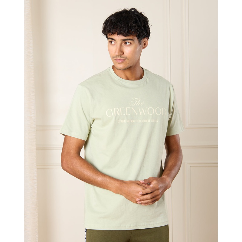 Men Green Green Wood Print T-Shirt