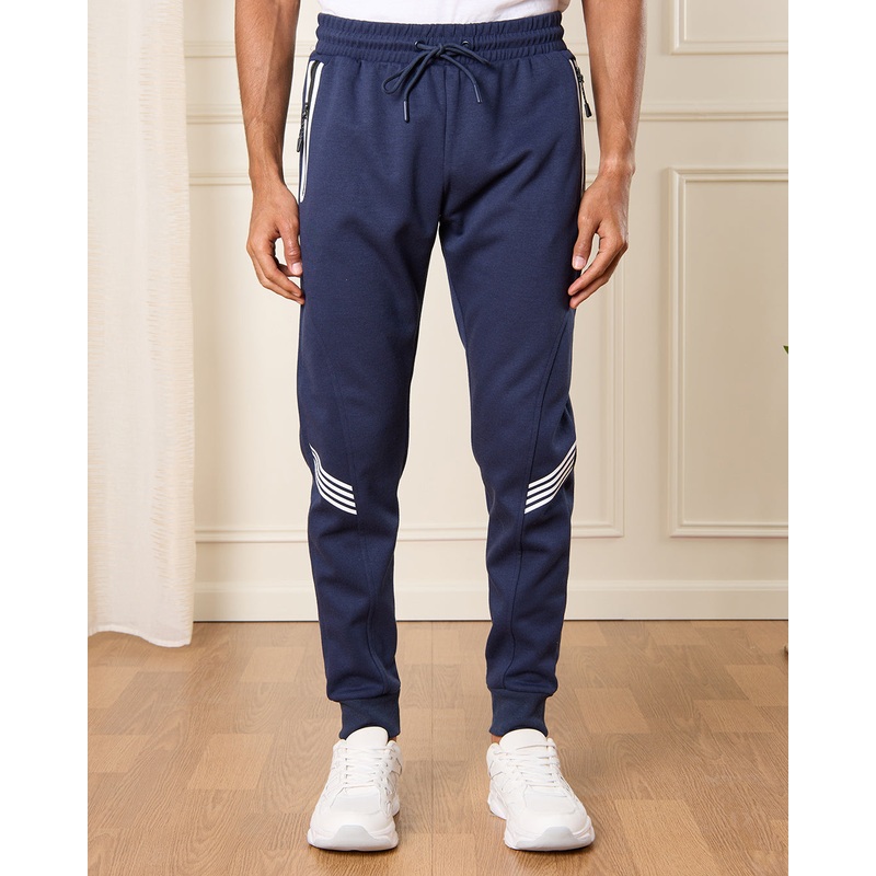 Men Navy Embellished Track Pants