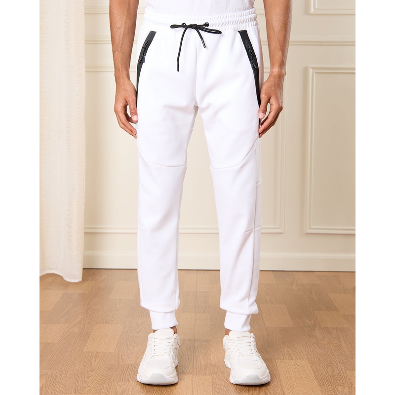 Men White Embellished Track Pants