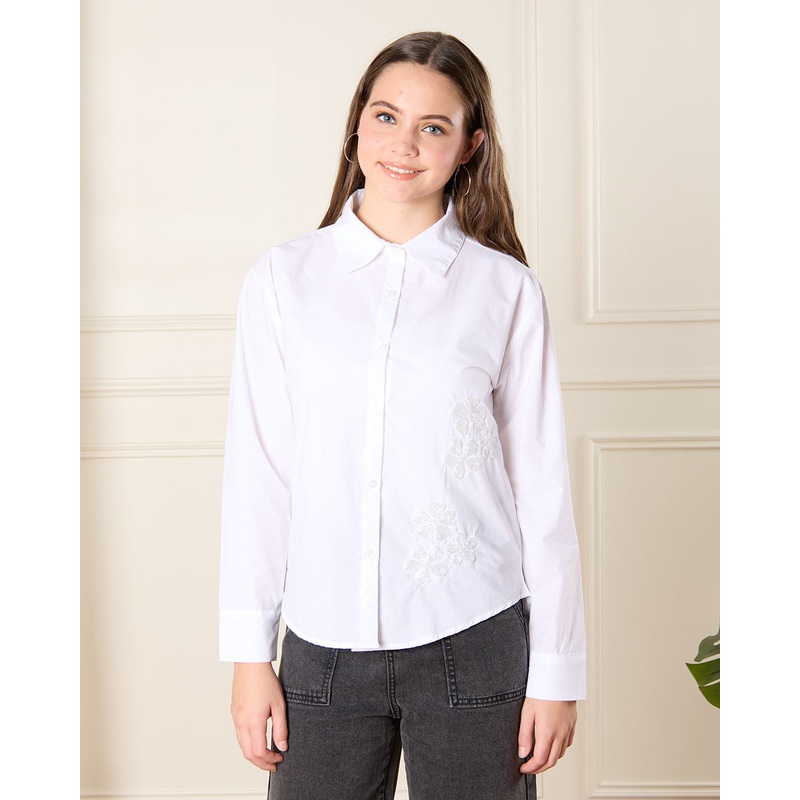 Senior Girls White Embroidered Shirt