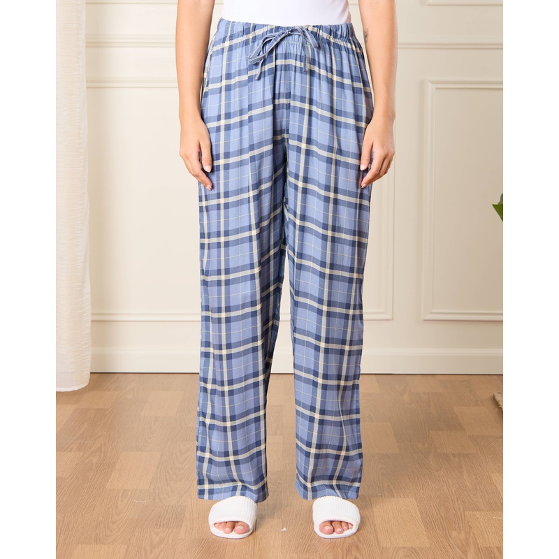 Women Blue Checkered Pyjama Bottoms