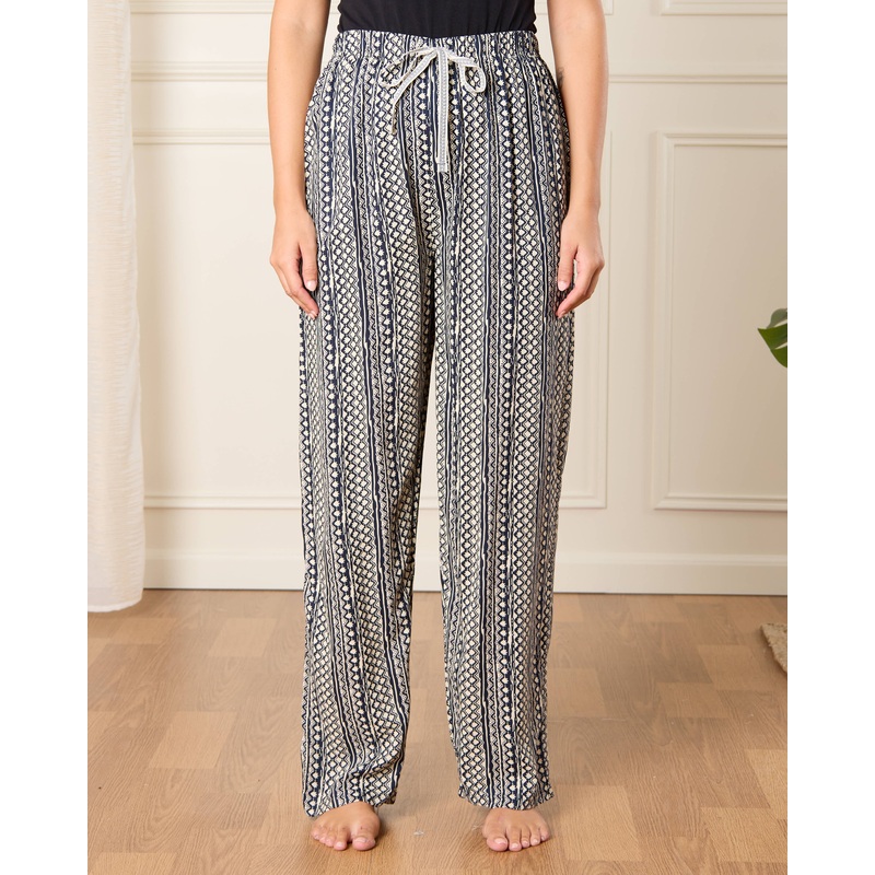 Women Navy And Beige Printed Pyjama Bottom