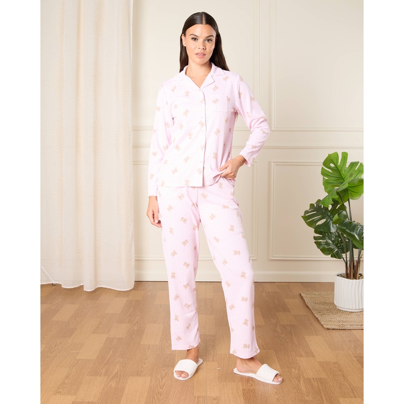 Women Pink Bear Print Pyjama Set (2 Piece)