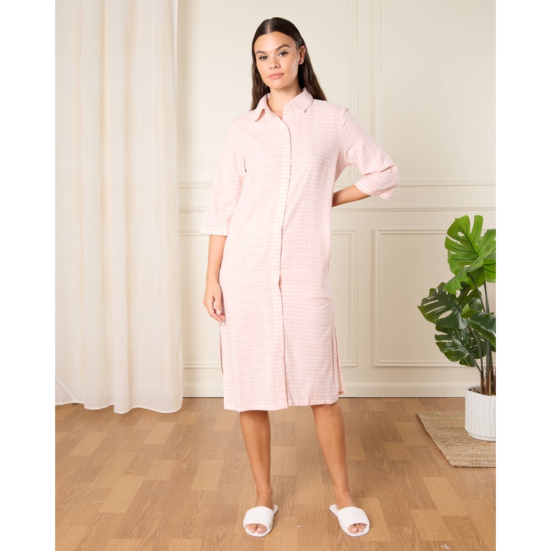 Women Pink Checkered Nightshirt