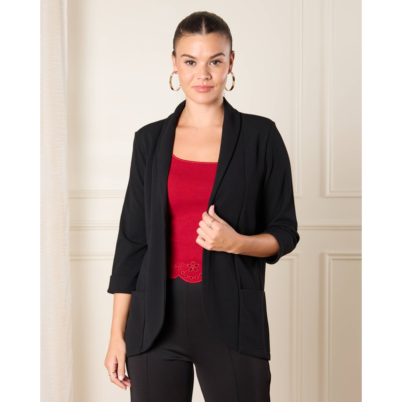 Women Solid Rollup Sleeve Detailed Jacket