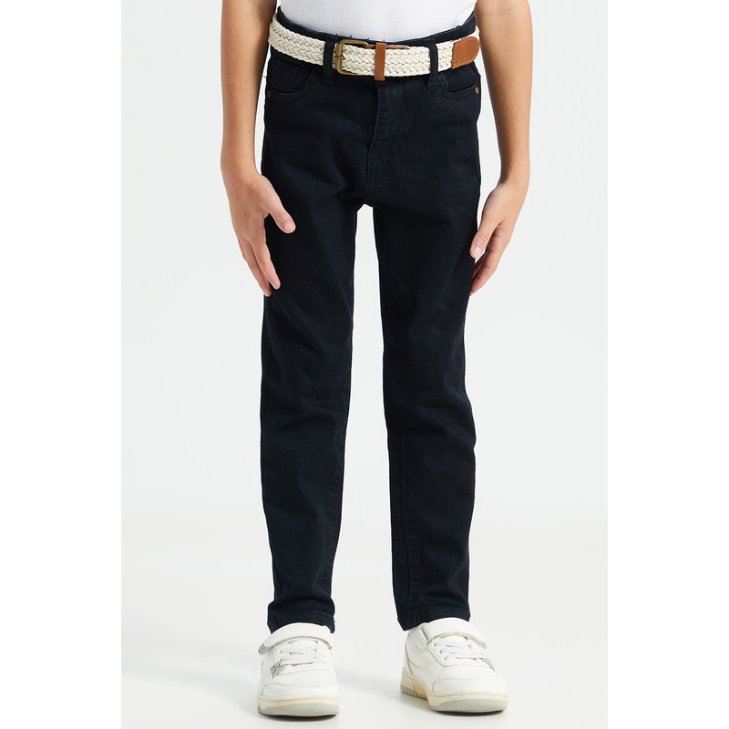 Boys Black Belted 5 Pocket Jeans