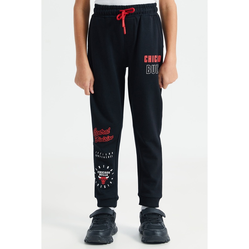 Boys Black Chicago Bulls Printed Track Pants
