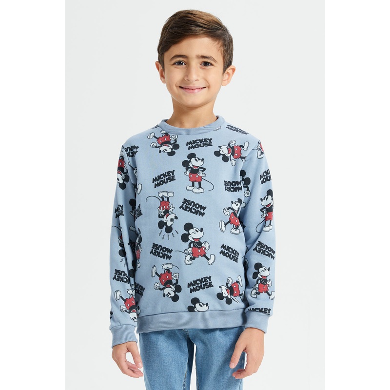 Boys Blue Mickey Mouse Print Sweatshirt