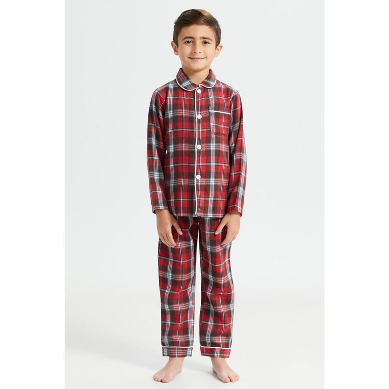 Boys Red Checkered Pyjama Set (2 Piece)