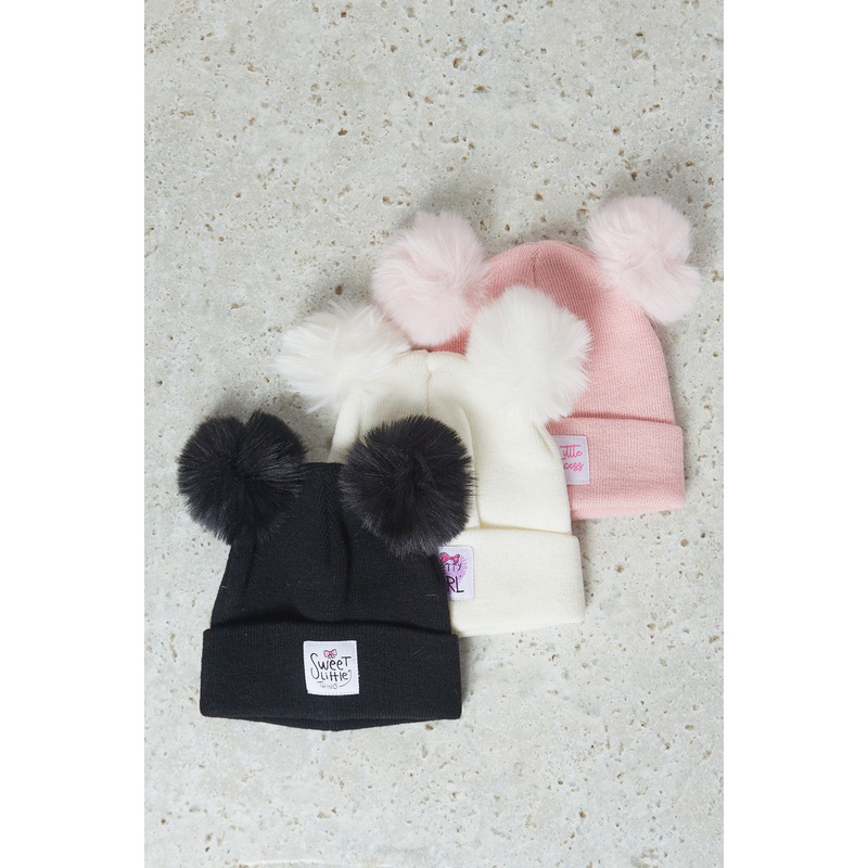 Girls MultiColour Icecap with Pom-pom  Set Of (3 Piece)