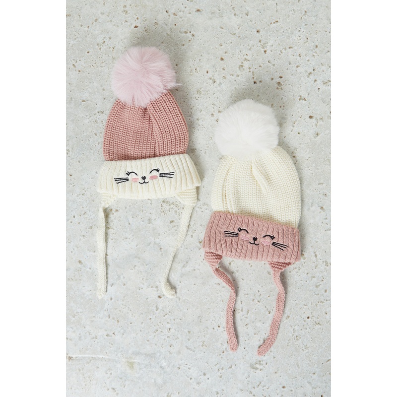Girls White And Pink Embellished  Icecap Set Of ( 2 Piece)