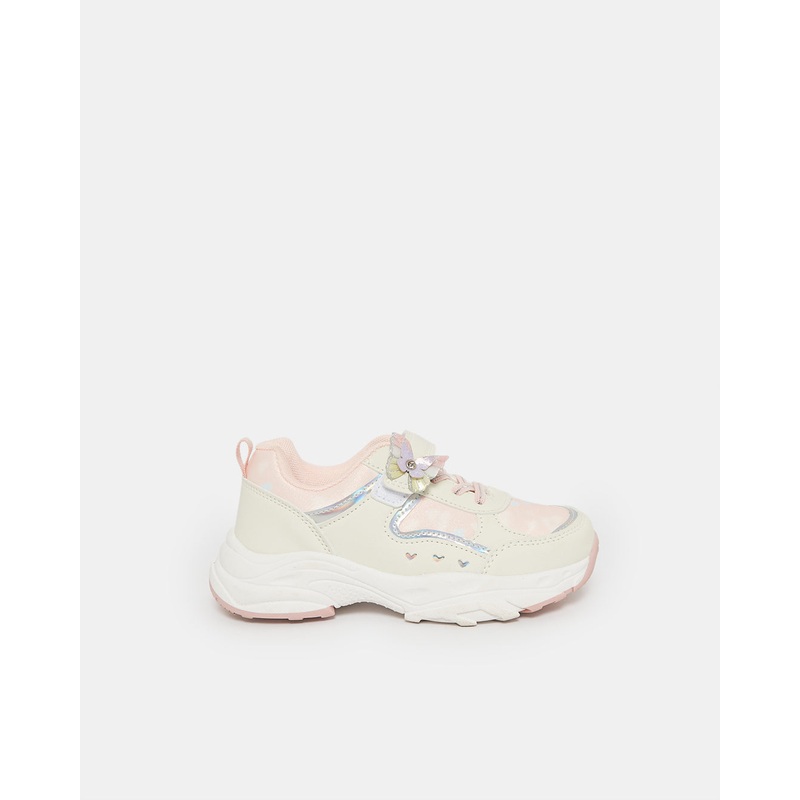 Girls White Butterfly Trim Trainer