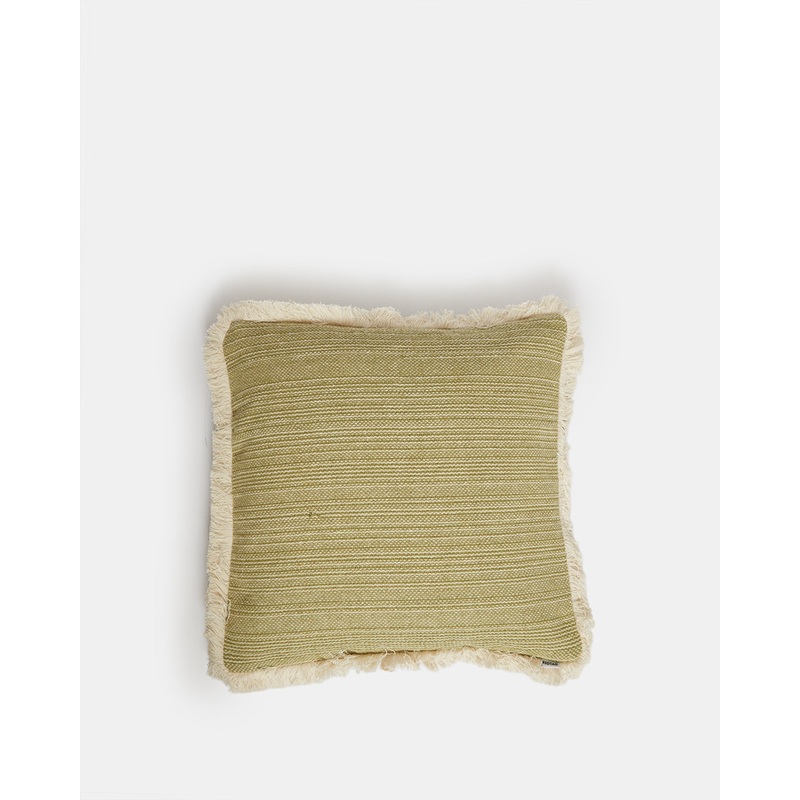 Green Woven Cushion With Fringe