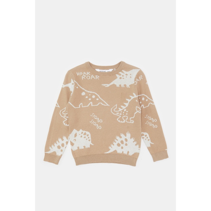 Infant Boys Beige Dino Knitted Pullover