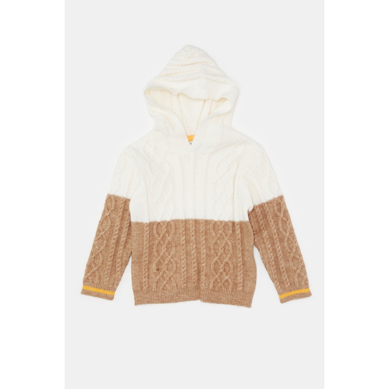 Infant Boys Cream And Brown Cable Knitted Pullover