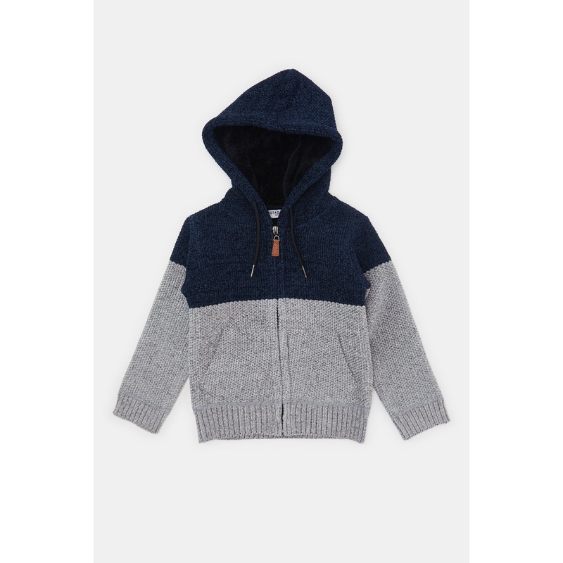 Infant Boys Navy And Grey Hooded Cardigan