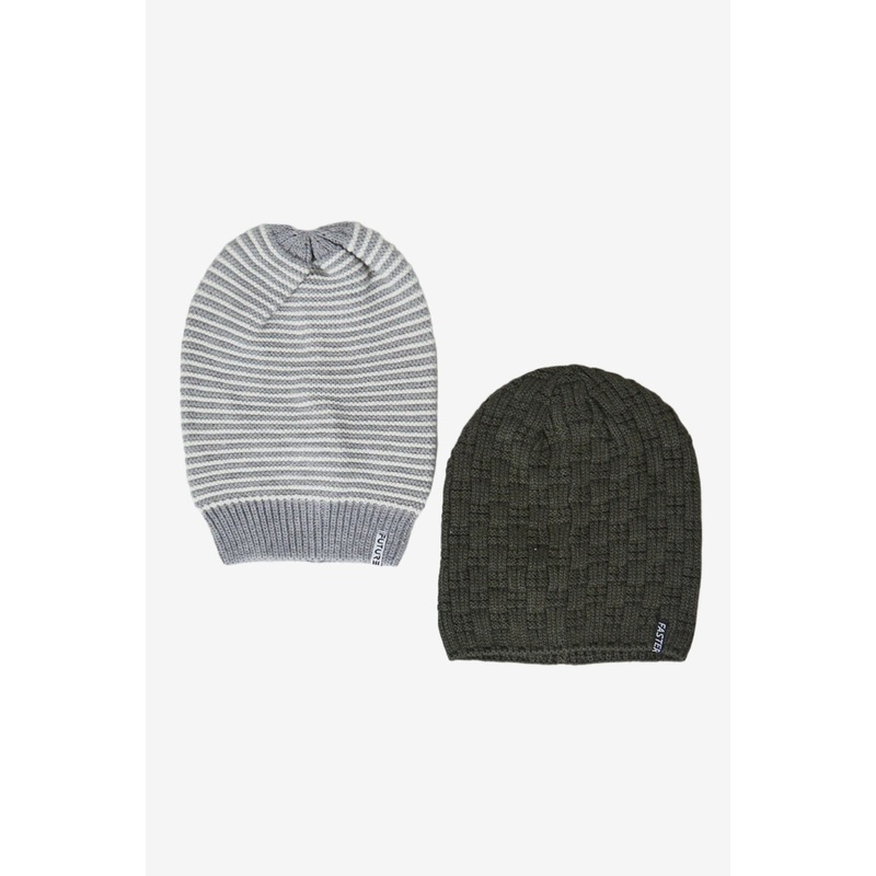 Men Black & Grey Knitted Cap Set Of (2 Piece)