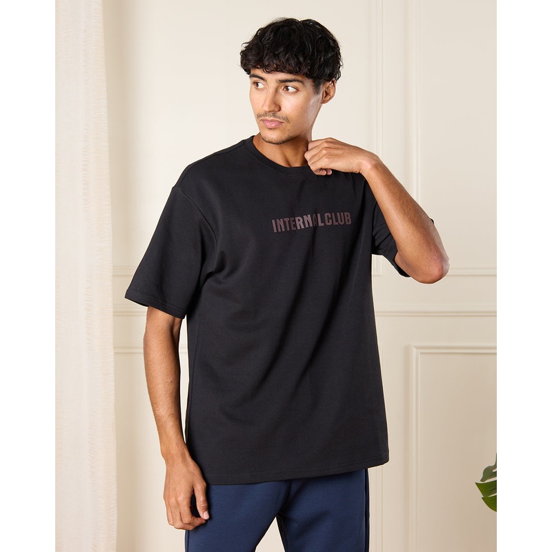 Men Black InternalClub Print T-Shirt