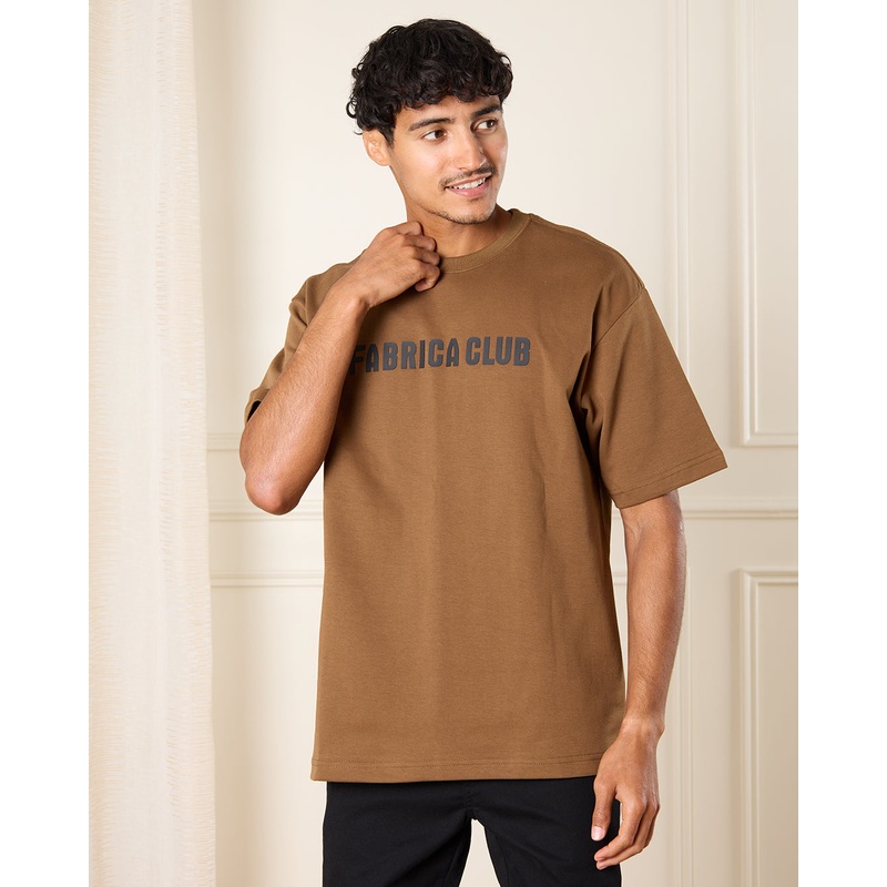 Men Brown Fabrica Club Print T-Shirt
