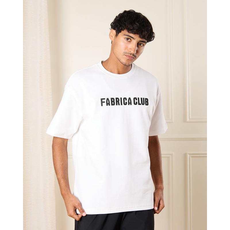 Men White Fabrica Club Print T-Shirt