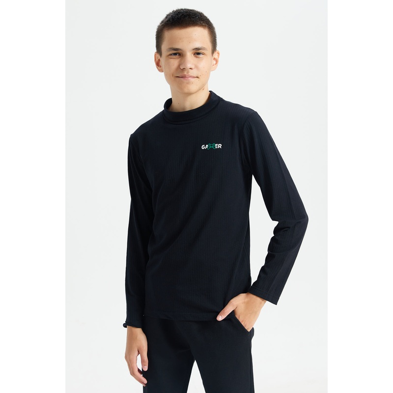 Senior Boys Black High Neck T-Shirt