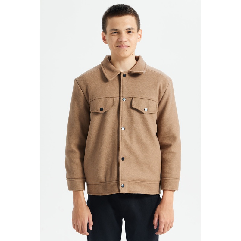 Senior Boys Brown Two Pocket Buttoned Padded Jacket