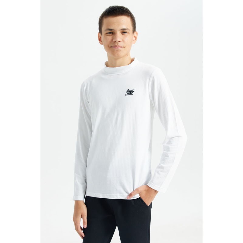 Senior Boys Ivory High Neck T-Shirt