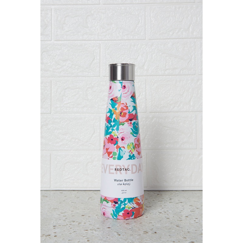 White Floral Print Water Bottle (450ml)