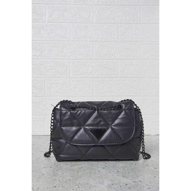 Women Black Quilted Flap Messenger Handbag