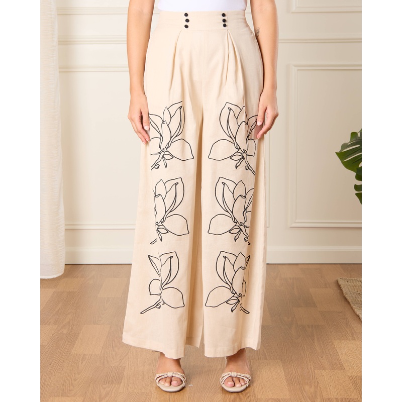 Women Cream Embellished Trousers