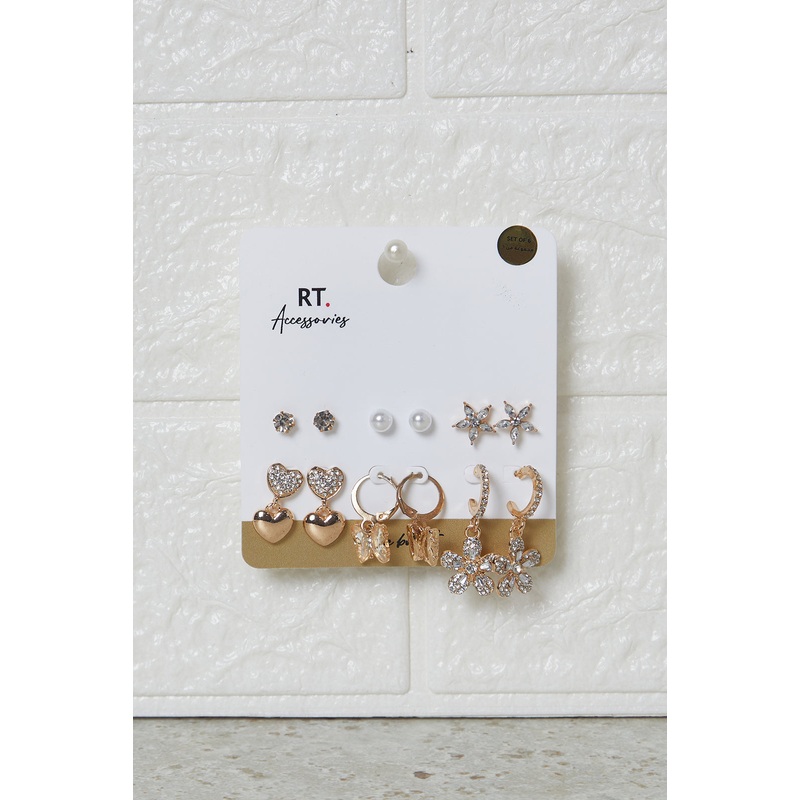 Women Gold Embellished Earrings Set Of (12 Pairs)