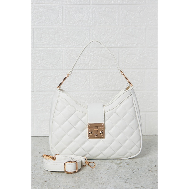 Women White Quilted Day Hand Bag