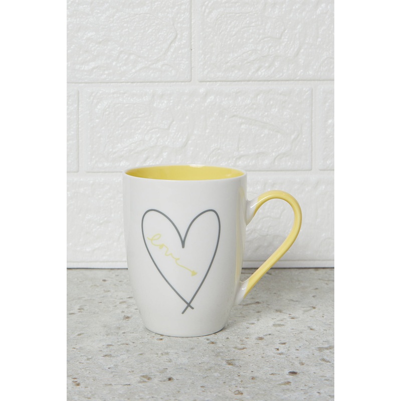 Yellow Love Mug With Gold Design (12.5Oz)