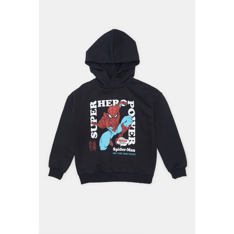 Boys Black Spiderman Hooded Sweatshirt