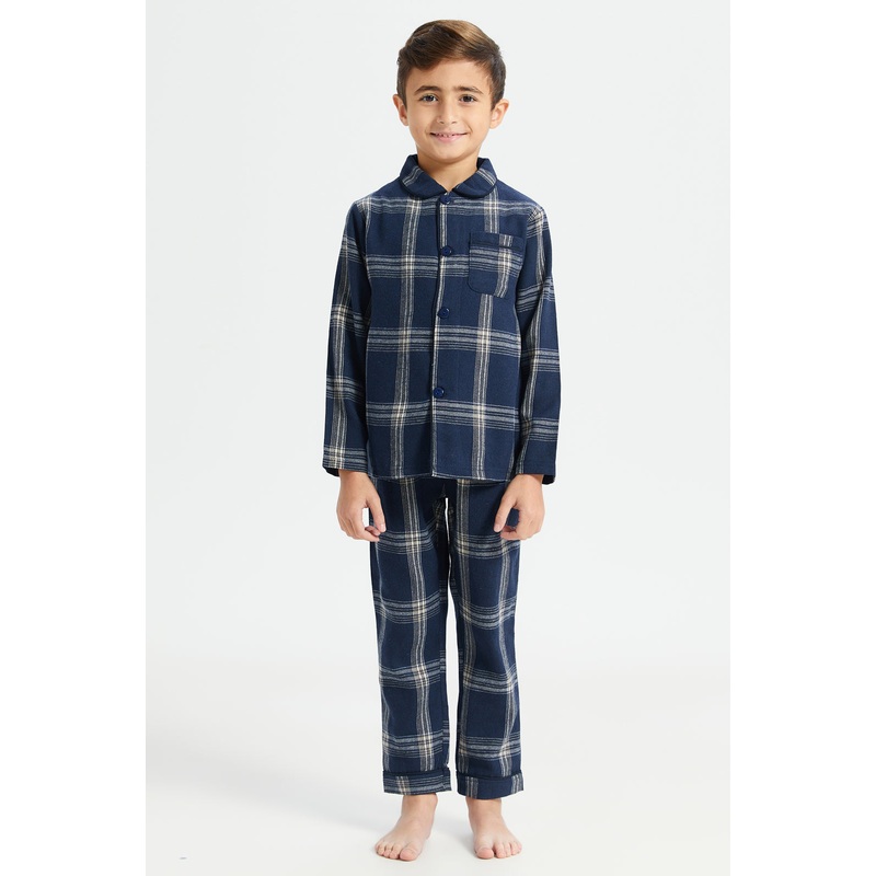 Boys Navy Checkered Flanel Pyjama Set (2 Piece)