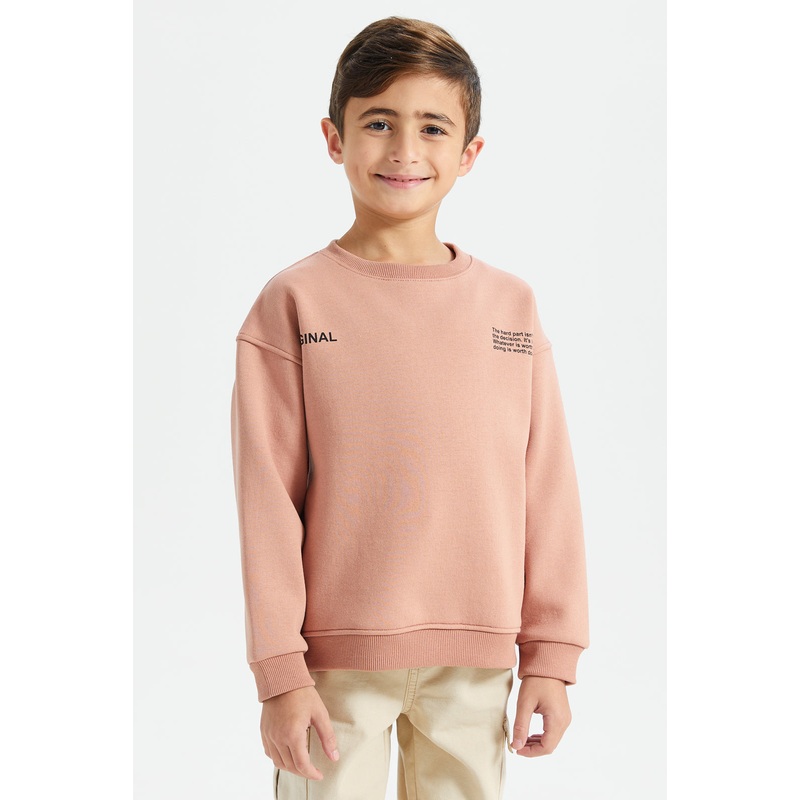 Boys Pink Drop Shoulder Bonded Sweatshirt