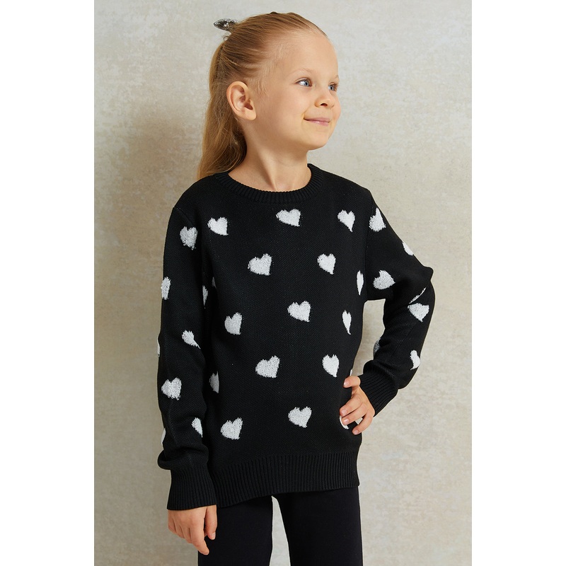 Girls Black Long Sleeve Printed Pullover