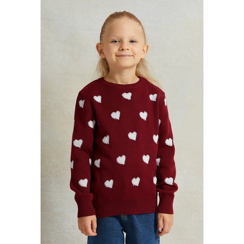 Girls Burgundy Long Sleeve Printed Pullover