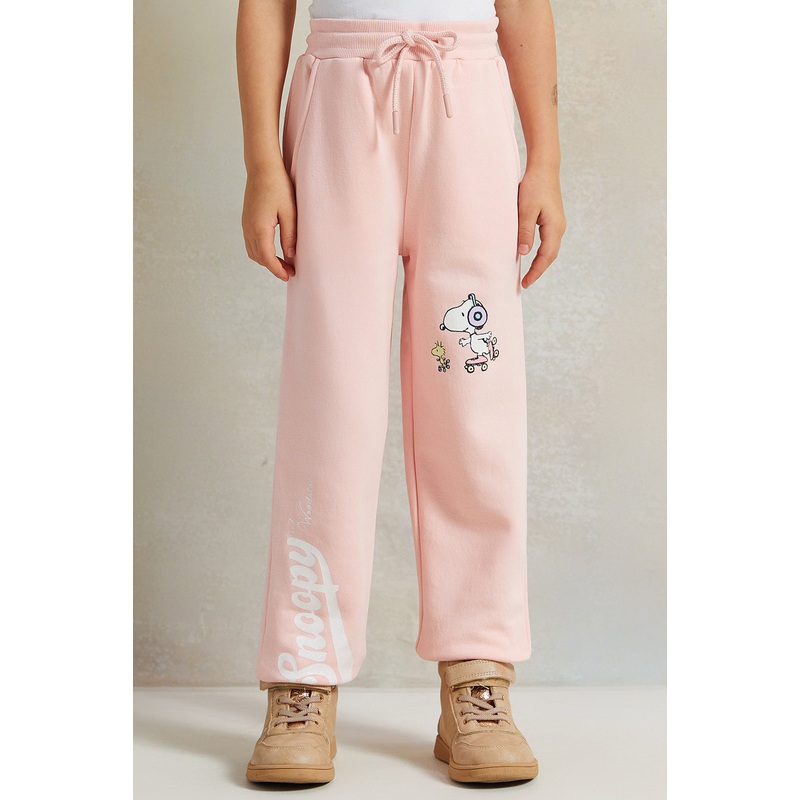 Girls Pink Snoopy Print Active Track Pants