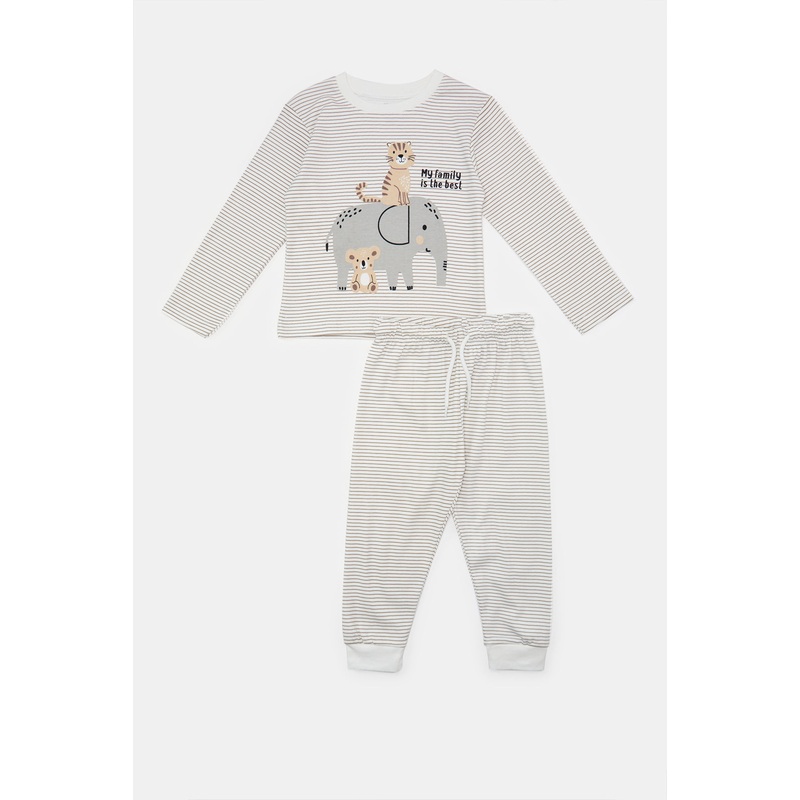 Infant Boys Beige Elephant Printed Pyjama Set (2 Piece)