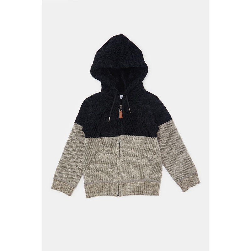 Infant Boys Black And Charcoal Hooded Cardigan