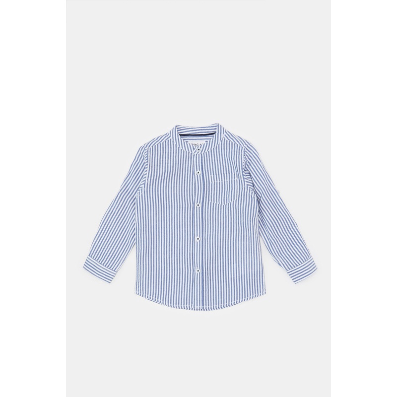 Infant Boys Blue And White Shirt With T-Shirt Set (2 Piece)