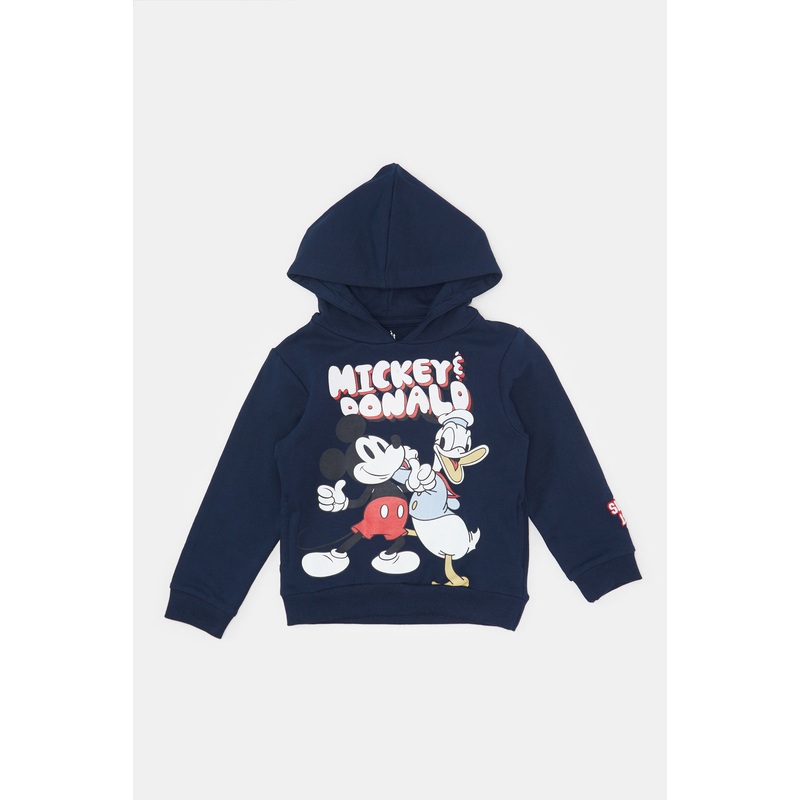 Infant Boys Navy Mickey And Donald Hooded Sweatshirt