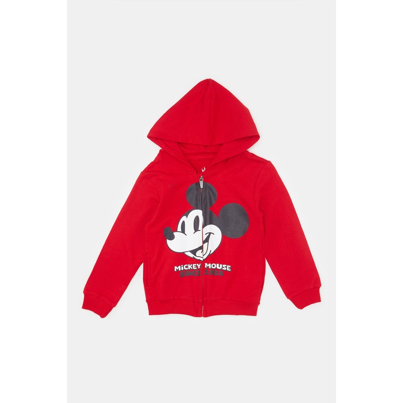 Infant Boys Red Mickey Mouse Hooded Sweatshirt