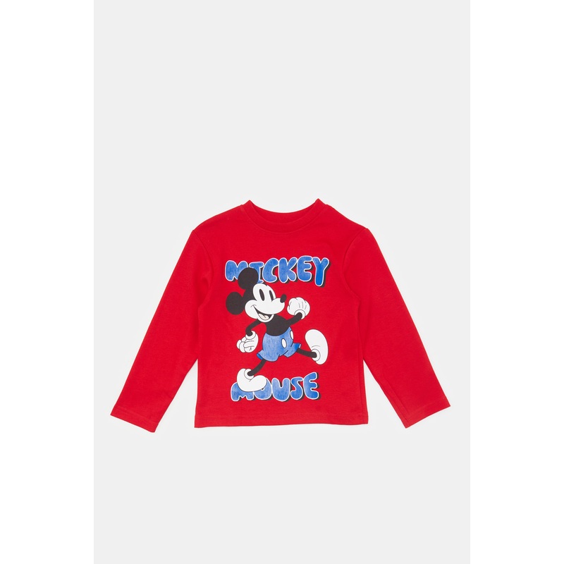Infant Boys Red Mickey Mouse Printed T-Shirt