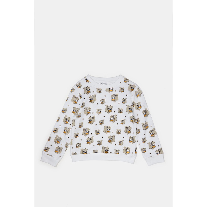 Infant Boys White And Mustard Printed Sweatshirt Set (2 Piece)