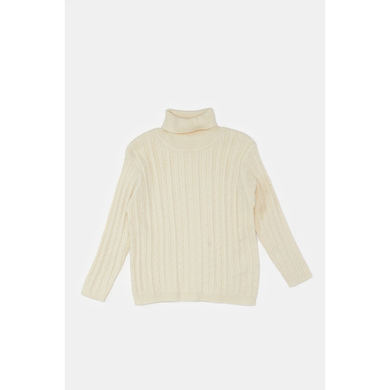 Infant Girls Beige Knitted High Neck Pullover
