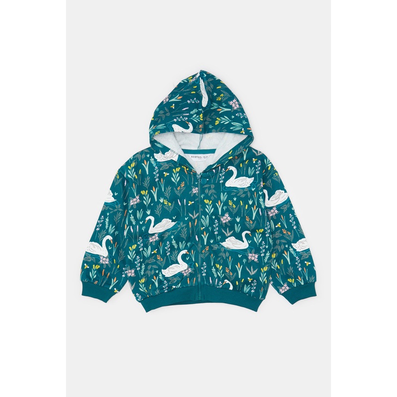 Infant Girls Green Print Hooded Sweatshirt